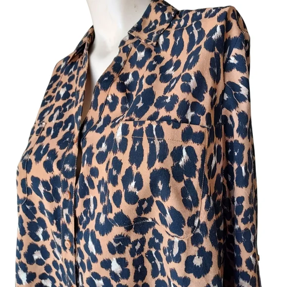 Talbots Cheetah Print Button Down Long Sleeve Womens Top Size Large - Picture 10 of 15